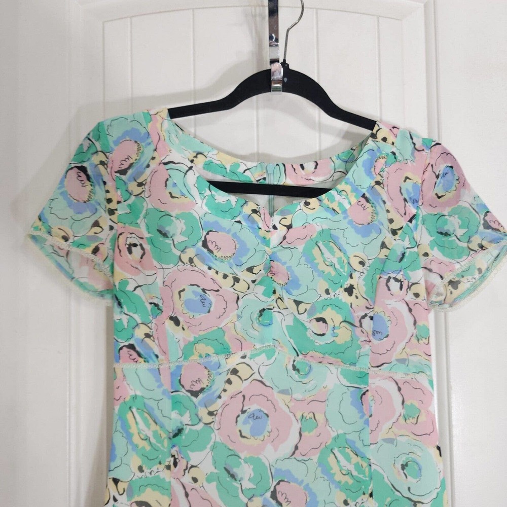 Compagna Womens Dress Vtg Korean Floral Coquette Mini Cottagecore Prairie Sz S - Picture 3 of 11